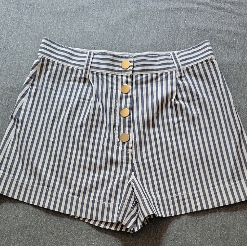 Derek Lam Blue and White High Waist Shorts
